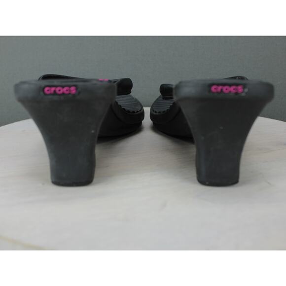 Crocs Cabana Heeled Flip Flops Womens 10 Black Pink Rubber Casual Comfort - Picture 4 of 6